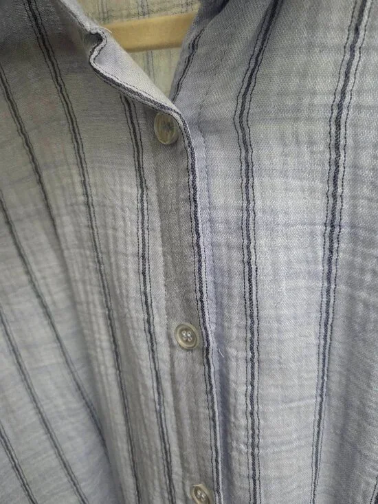 T11. Blue Striped Oversized Button-Down Shirt - Picture 6 of 6
